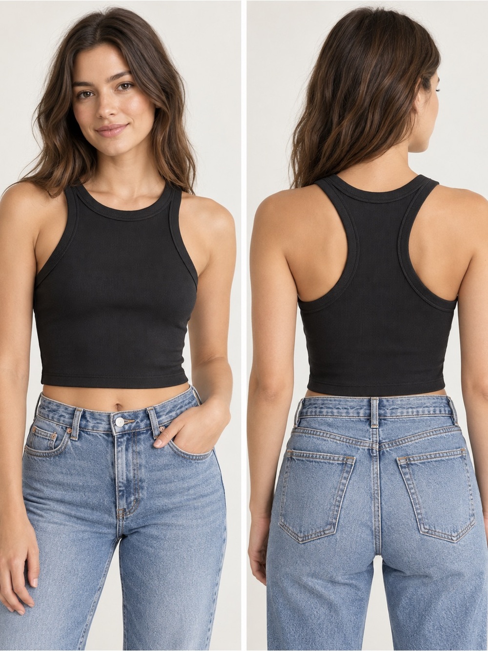 Babaton Black Ribbed Racerback Crop Tank Size S Y2K 90s Minimalist Capsule